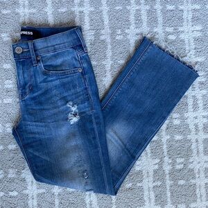 •Express• Distressed Mid-Rise Barely Boot Bootcut Jean